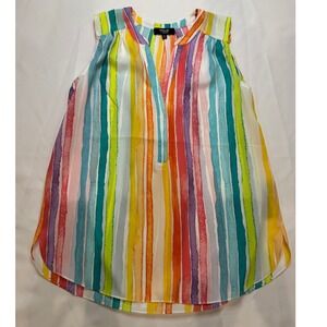 Curves 360 NYDJ Blouse Womens XS Multicolor Stripe Sleeveless V-Neck Excellent